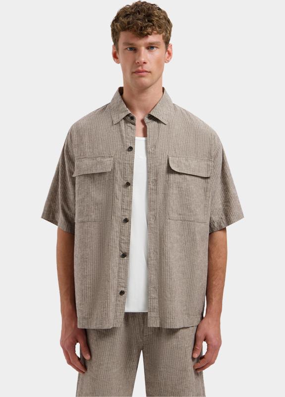 Dstrezzed overhemd korte mouw heren Beige Pinstripe Shirt 311521/216