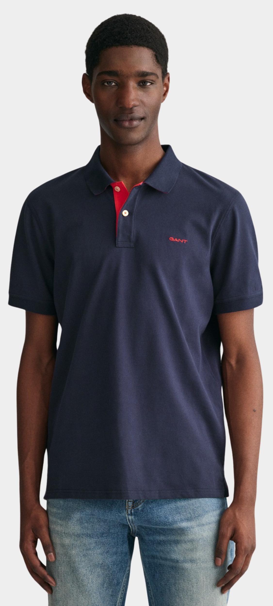 Gant Polo korte mouw Blauw Contrast Pique SS Rugger 2062026/433