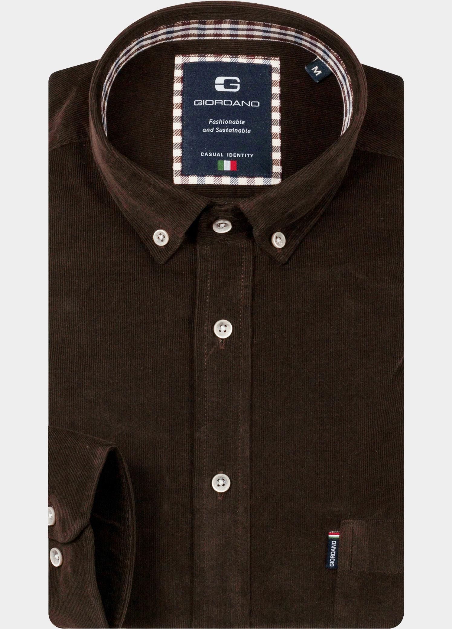 Giordano Overhemd heren Bruin Dino Babycord and check 627007/80