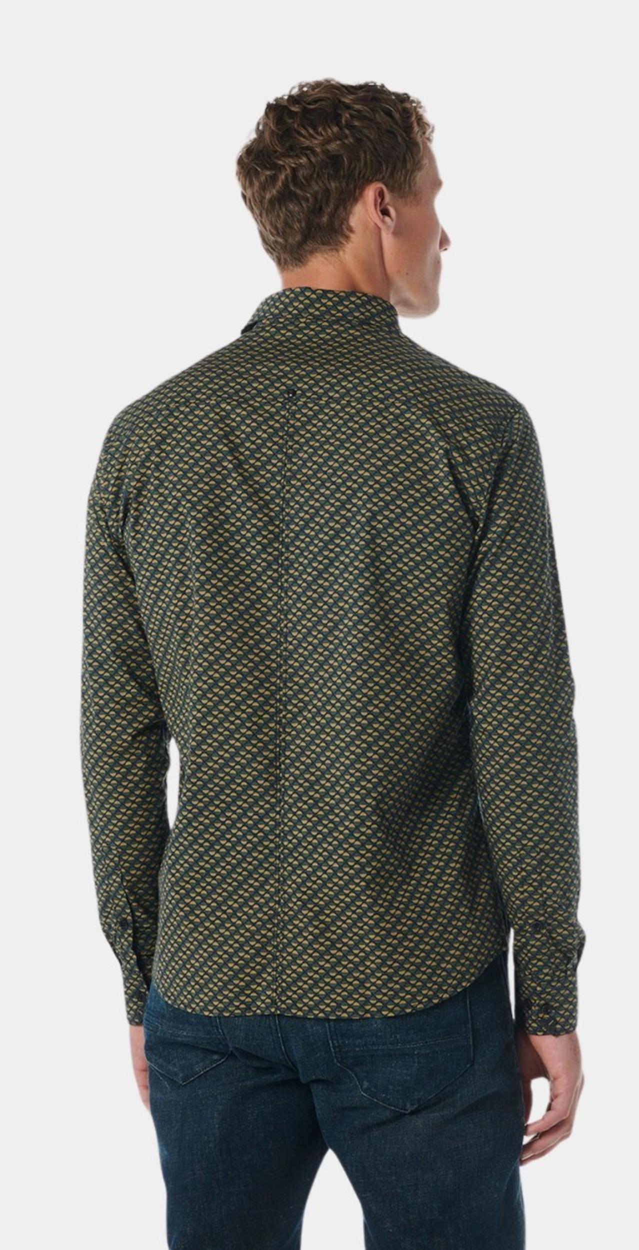 No Excess Casual hemd lange mouw Groen Shirt Stretch Allover Printed 21450836/055