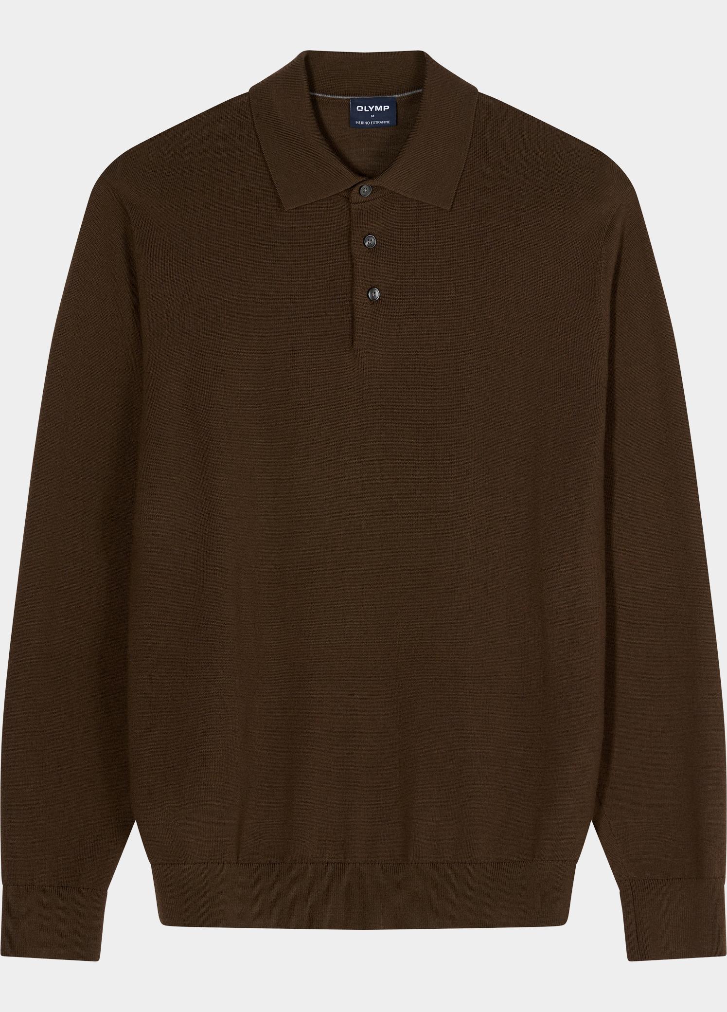 Olymp Polo lange mouwen heren Bruin Polo Strick 533924/89