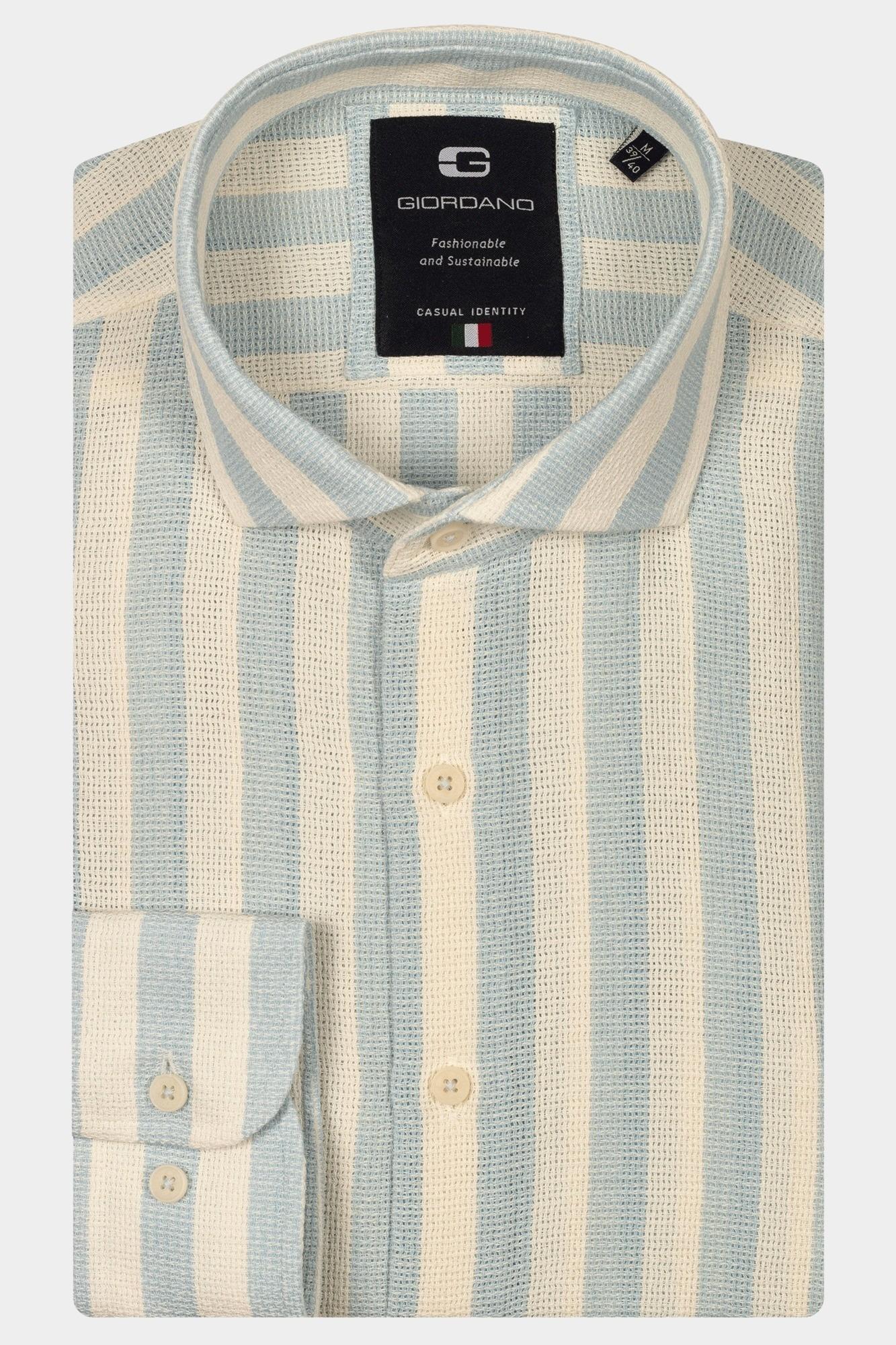 Giordano Casual hemd lange mouw Blauw Row long sleeve cutaway Struc 517840/61