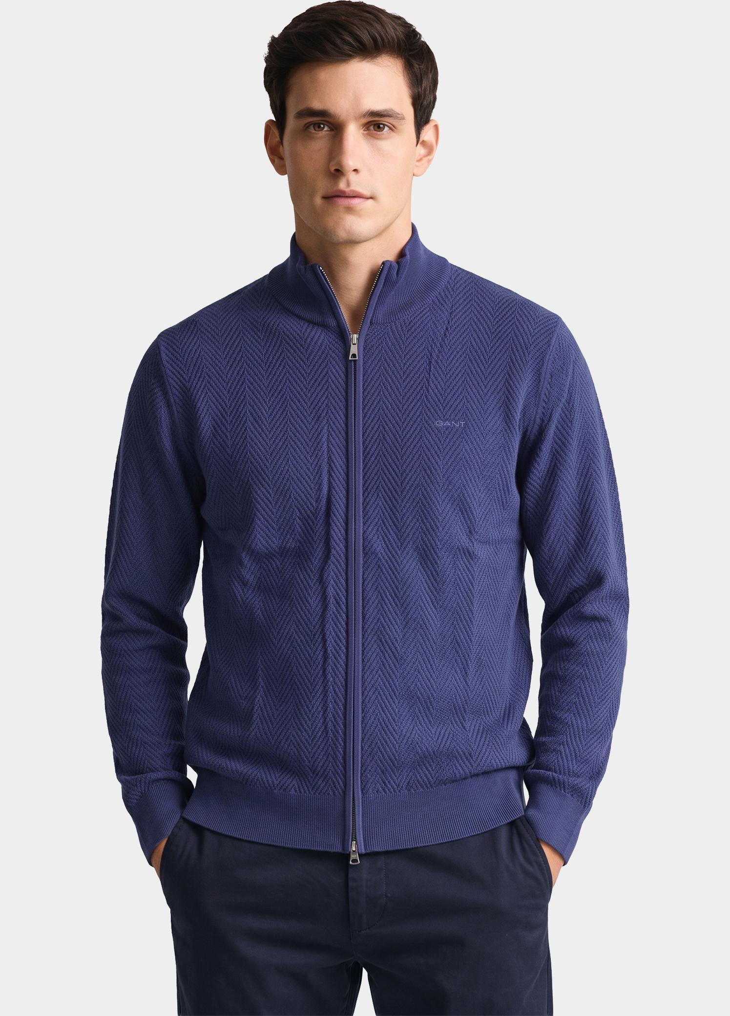 Gant Vest heren Blauw Vest met rits en visgraatpatr 8050334/433