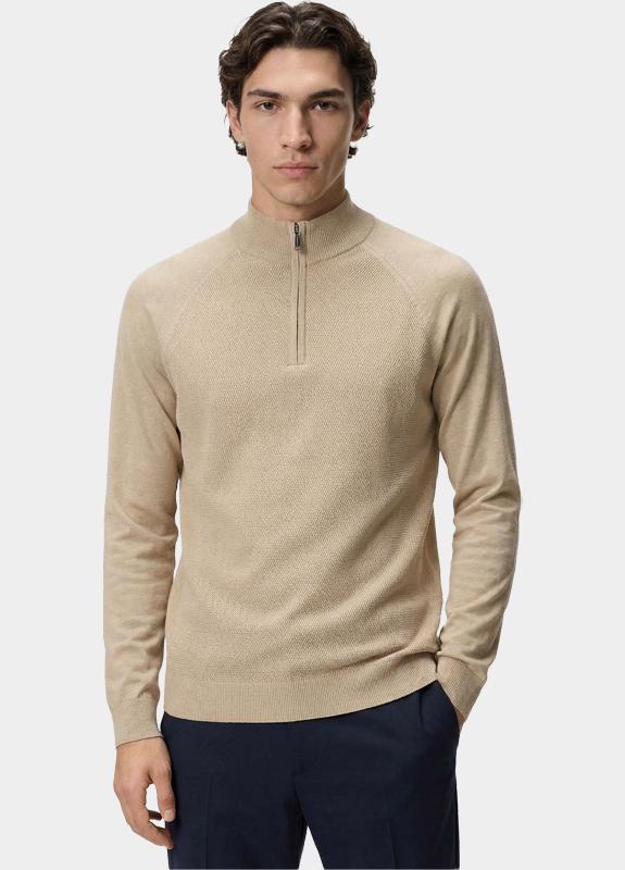 Bos Half Zip Beige Half zip met structuur 326/8005 Beige