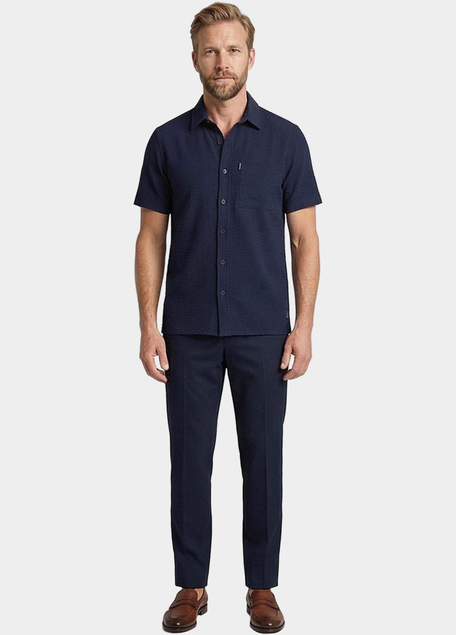 Giordano overhemd korte mouw heren Blauw Puglia Short Sleeve Shirt Tec 616005/60