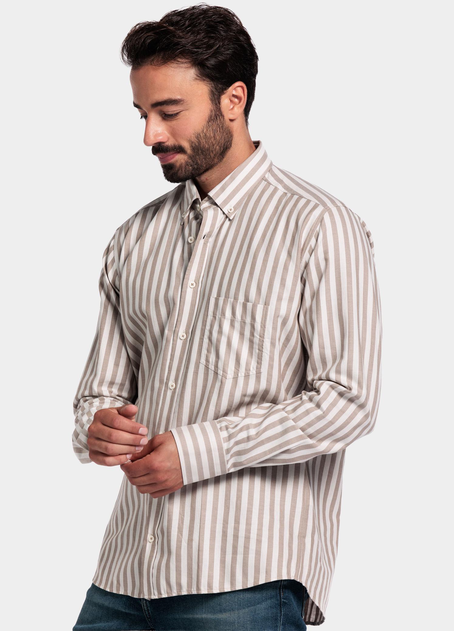 Giordano Overhemd heren Bruin Brando long sleeve button dow 527110/80
