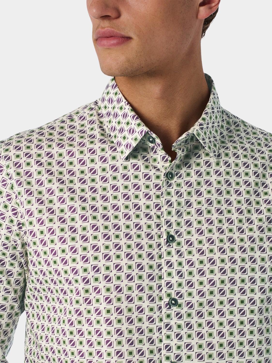No Excess Casual hemd lange mouw Paars Shirt Stretch Allover Printed 25430713/083