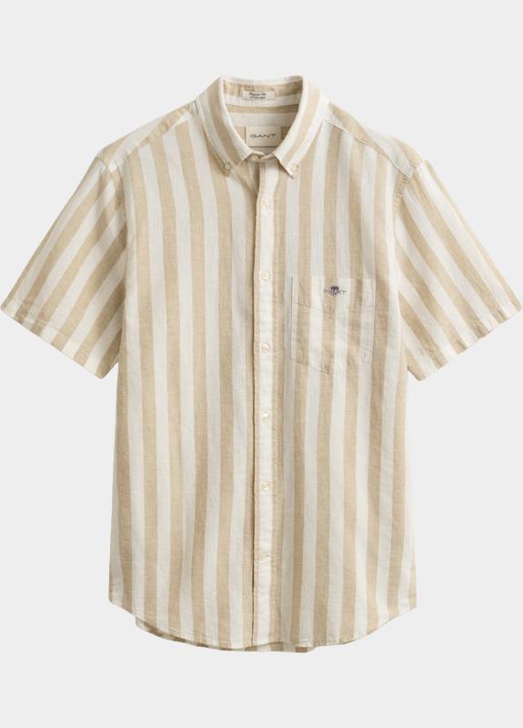 Gant overhemd korte mouw heren Beige Gestreept overoverhemd met ko 3260020/200