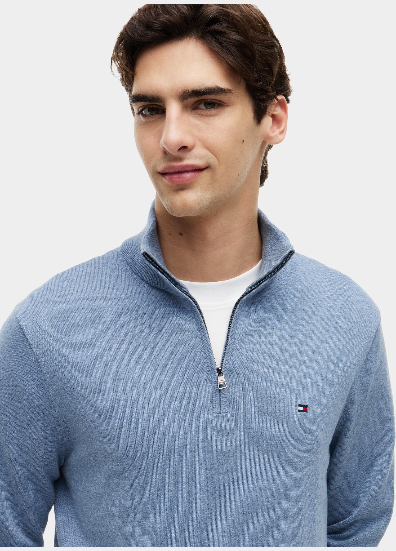Tommy Hilfiger Half Zip Blauw ESSENTIAL COTTON ZIP MOCK MW0MW37331/D0Z