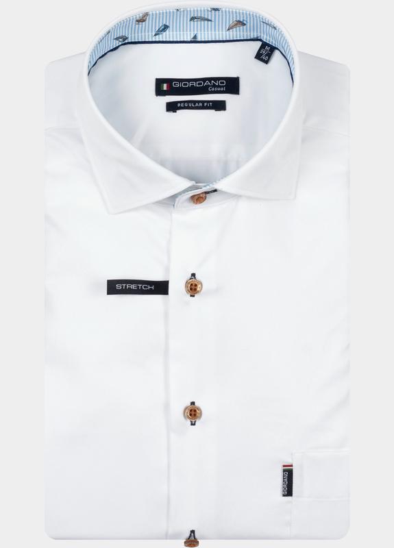 Giordano Overhemd heren Wit Ascona Long Sleeve Semi Cutaw 617042/10