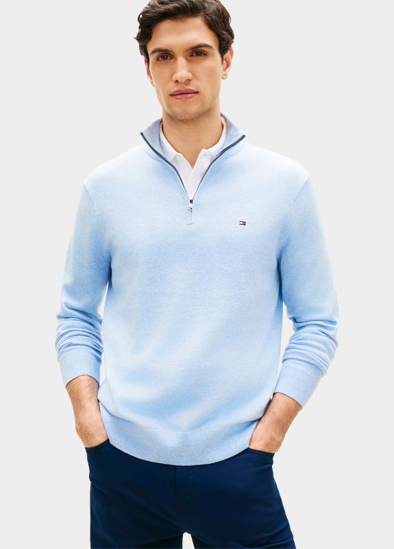 Tommy Hilfiger Half Zip Blauw ESSENTIAL COTTON ZIP MOCK MW0MW37331/DP5
