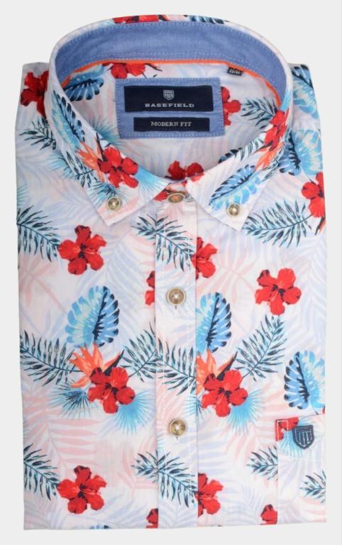 Basefield Casual hemd lange mouw Wit overhemd bloemenprint 219015085/100