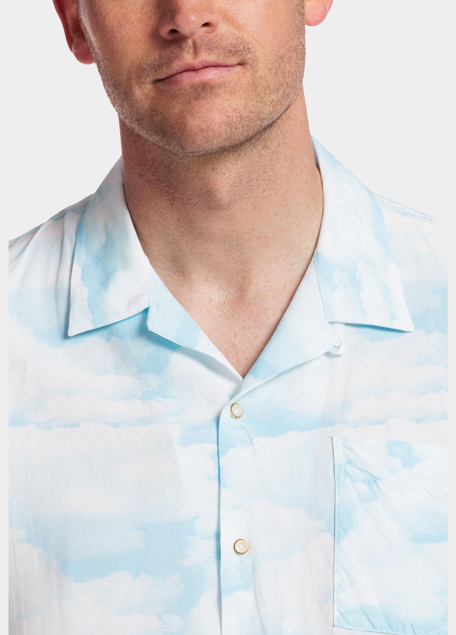 Giordano overhemd korte mouw heren Blauw Vigo, SS Cutaway Palm Print 416856/62