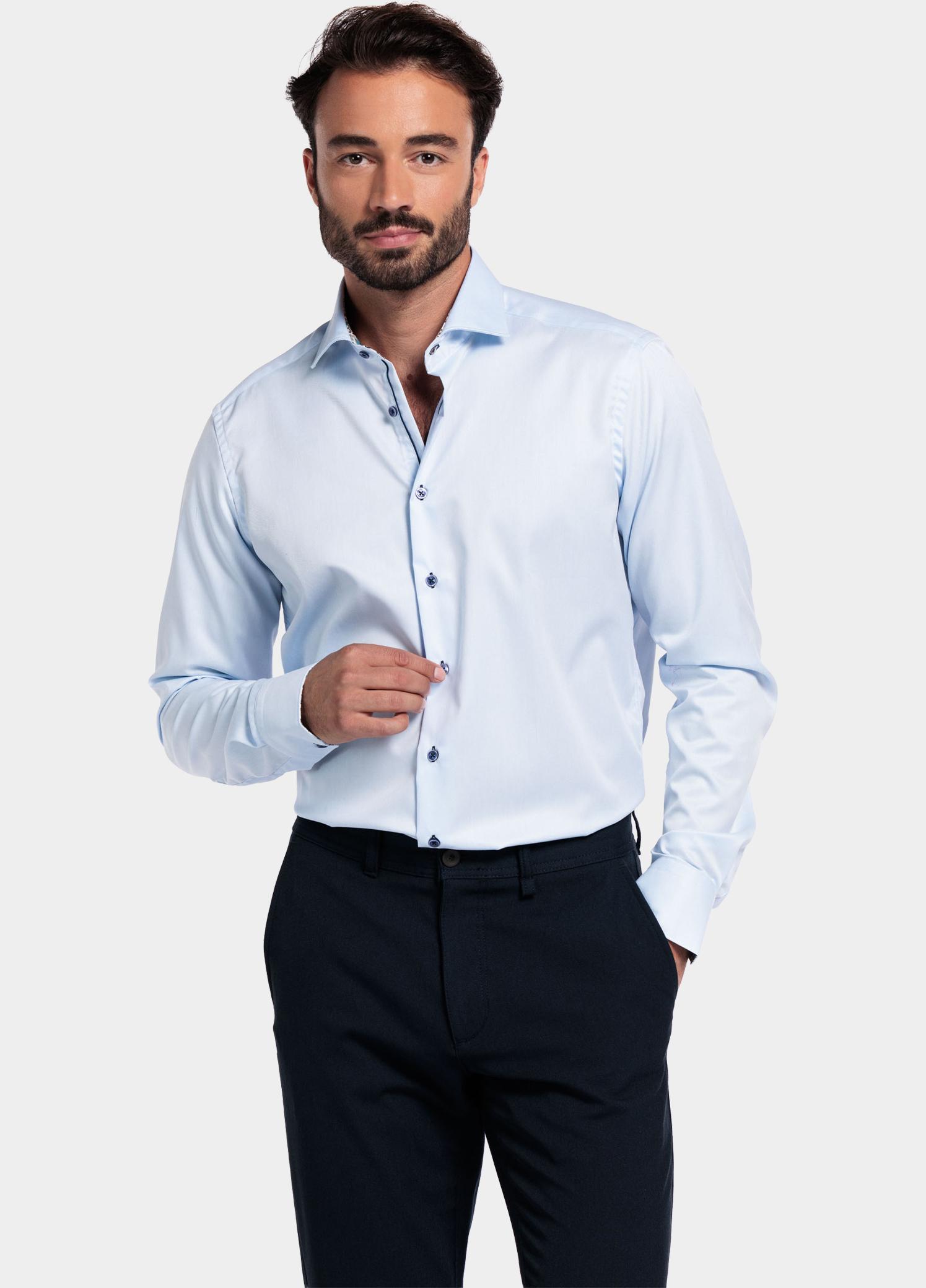 Giordano Overhemd heren Blauw Locarno long sleeve semi cuta 527877/61
