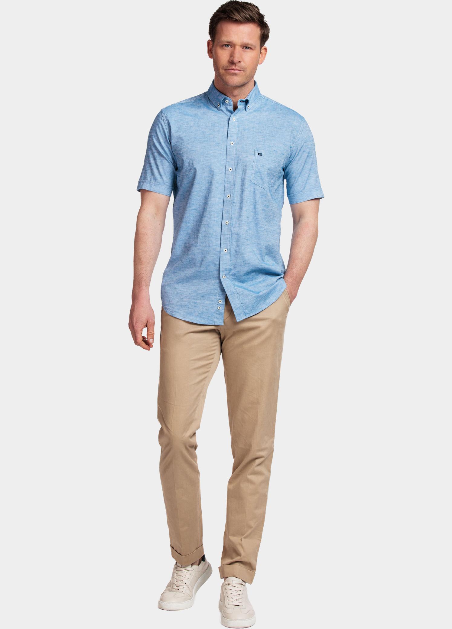 Giordano overhemd korte mouw heren Blauw League, SS Button Down Solid 416001/63