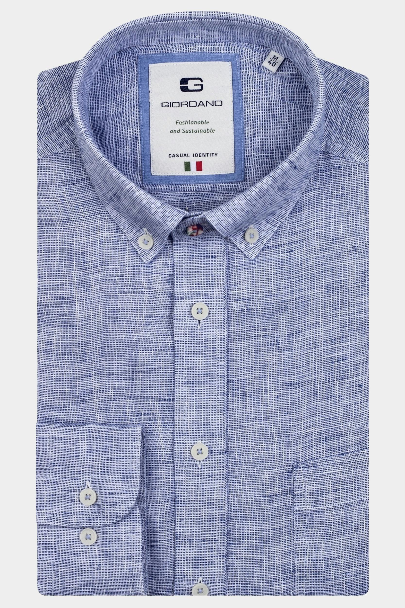 Giordano Casual hemd lange mouw Blauw Bologna 217863/60