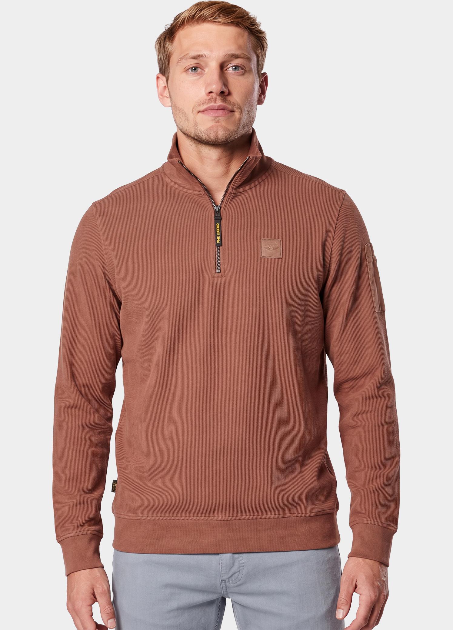PME Legend half zip sweater heren Bruin Half zip collar flat knit loo PSW2609457/8168
