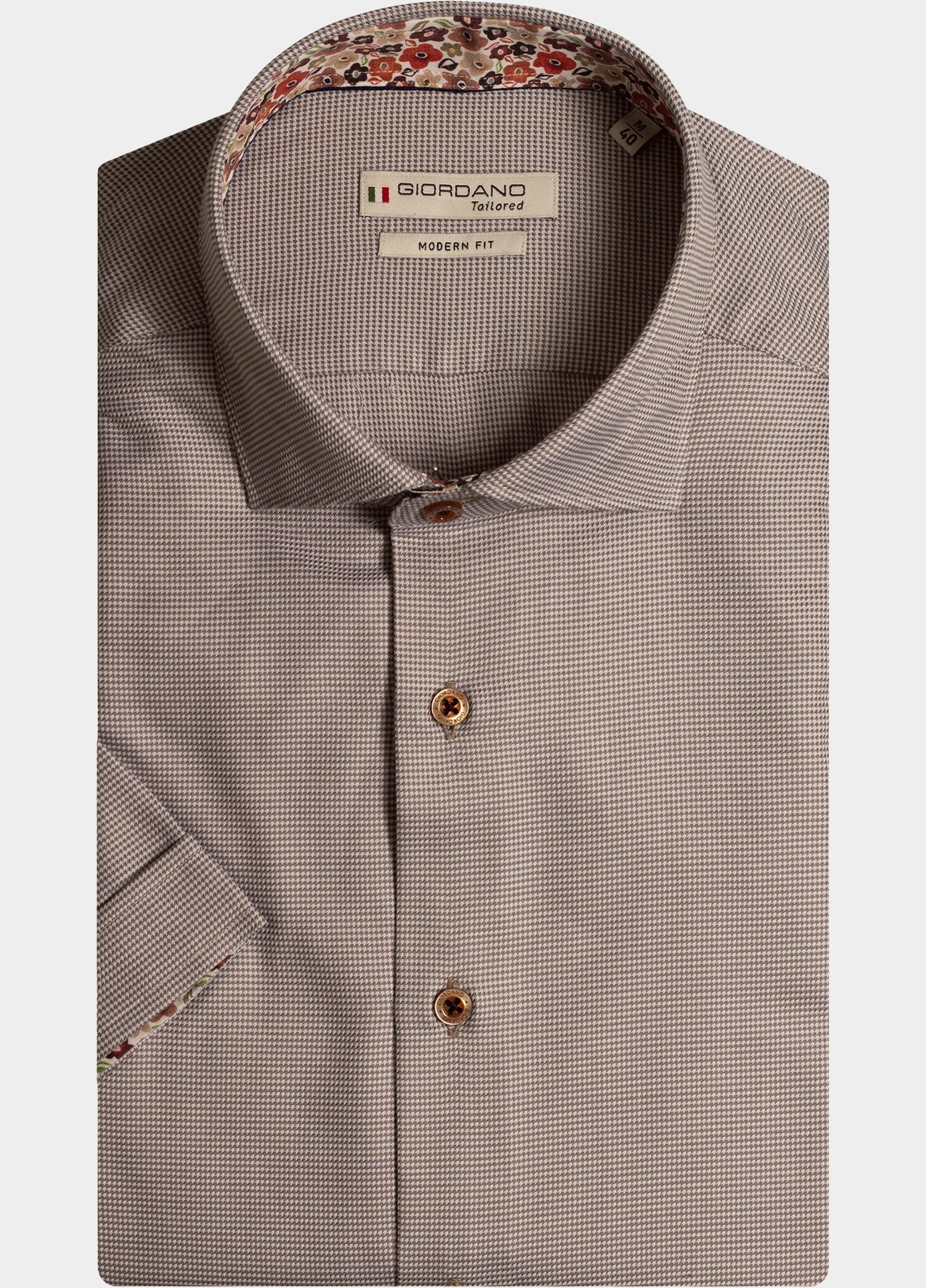 Giordano overhemd korte mouw heren Beige Lago, SS Semi Cutaway Pied De 416864/82