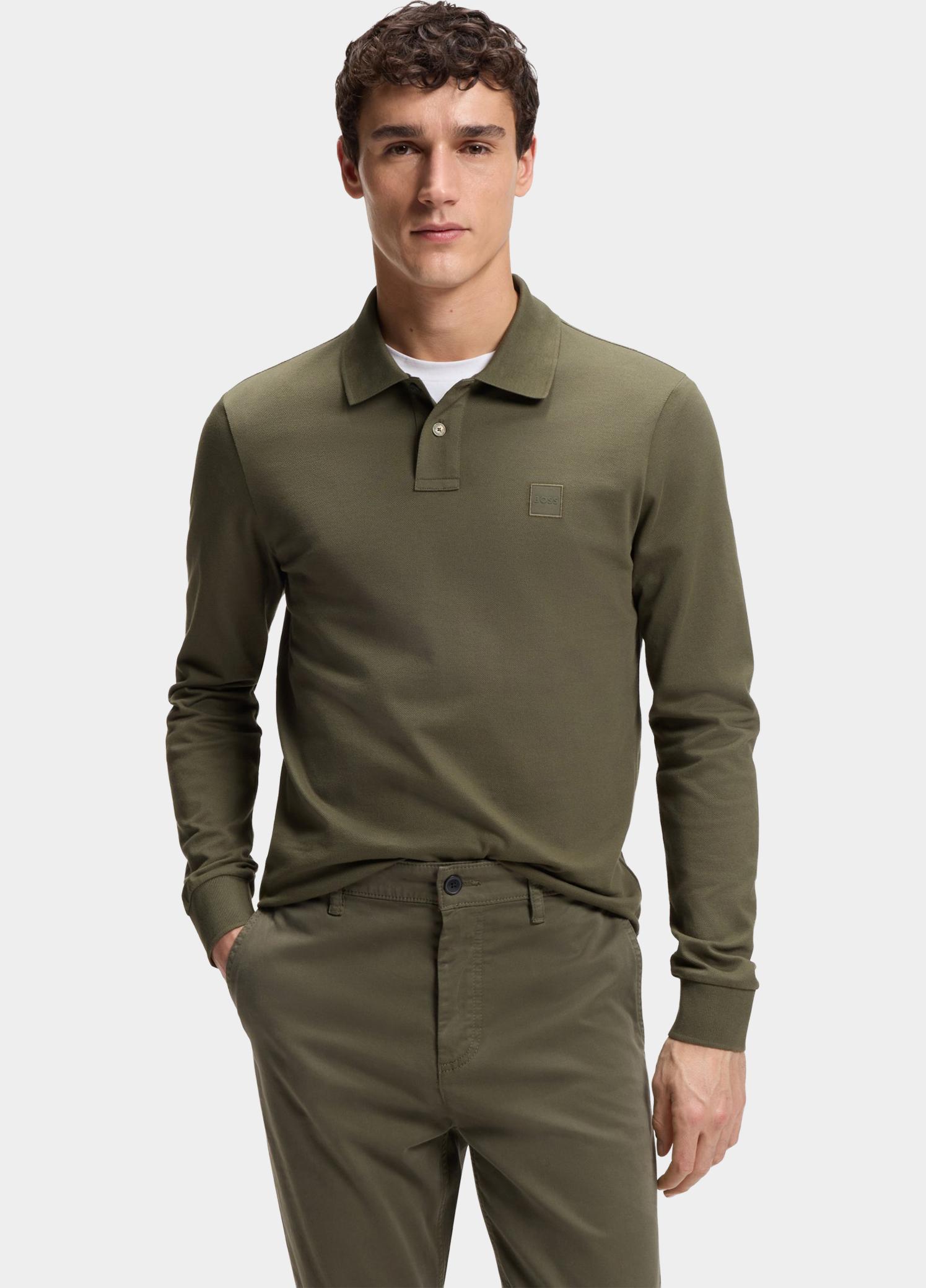 BOSS Orange Polo lange mouw Groen Passerby 10256683 01 50507704/325