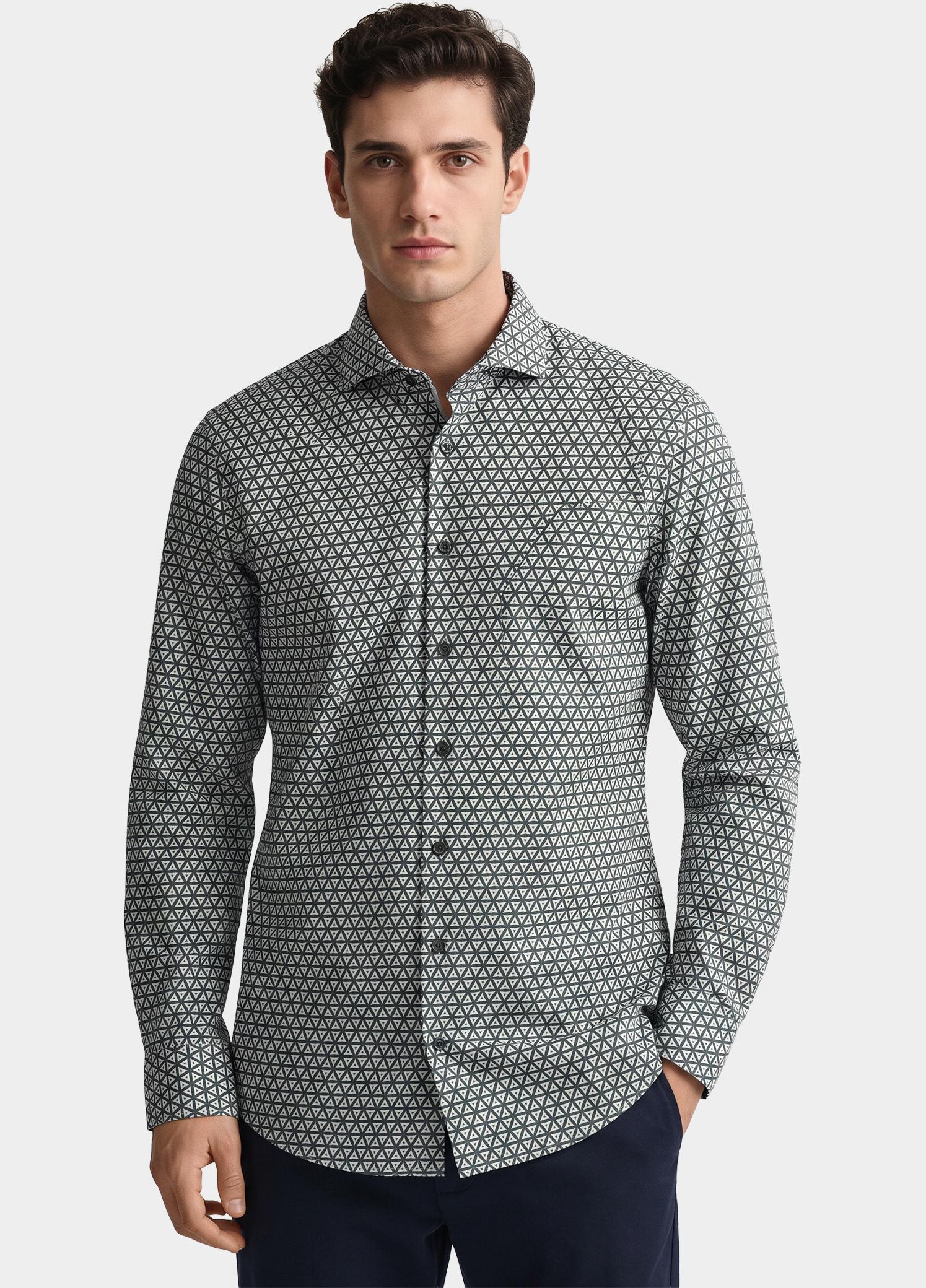 R2 Amsterdam Overhemd heren Groen Printed single jersey shirt 134.WSP.005/074
