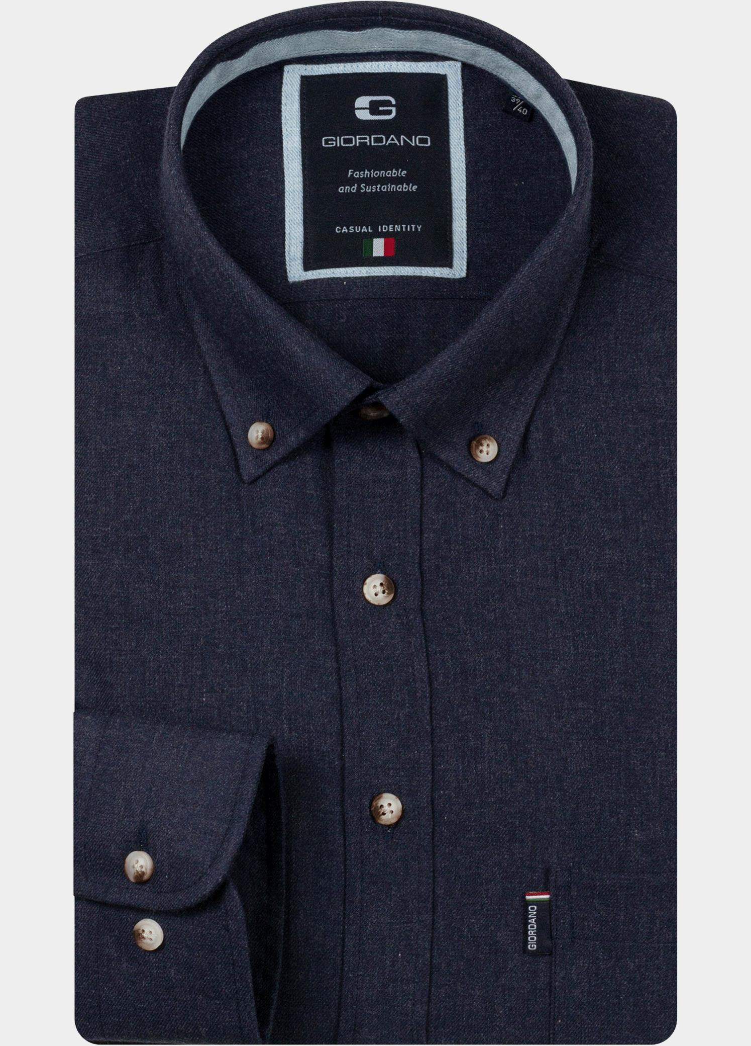 Giordano Overhemd heren Blauw Dino Wooltouch melange flanel 627005/60