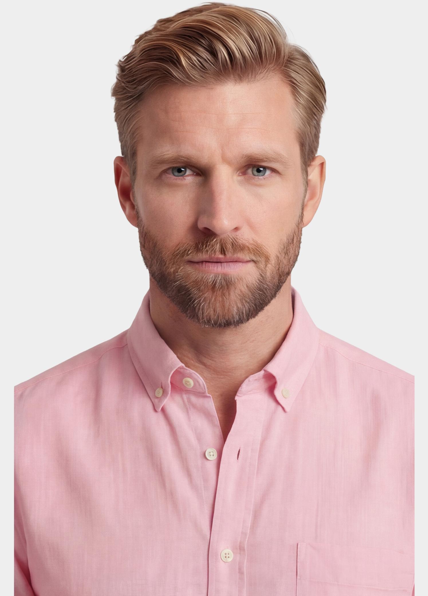 Giordano overhemd korte mouw heren Roze League Short Sleeve Button Do 616009/50