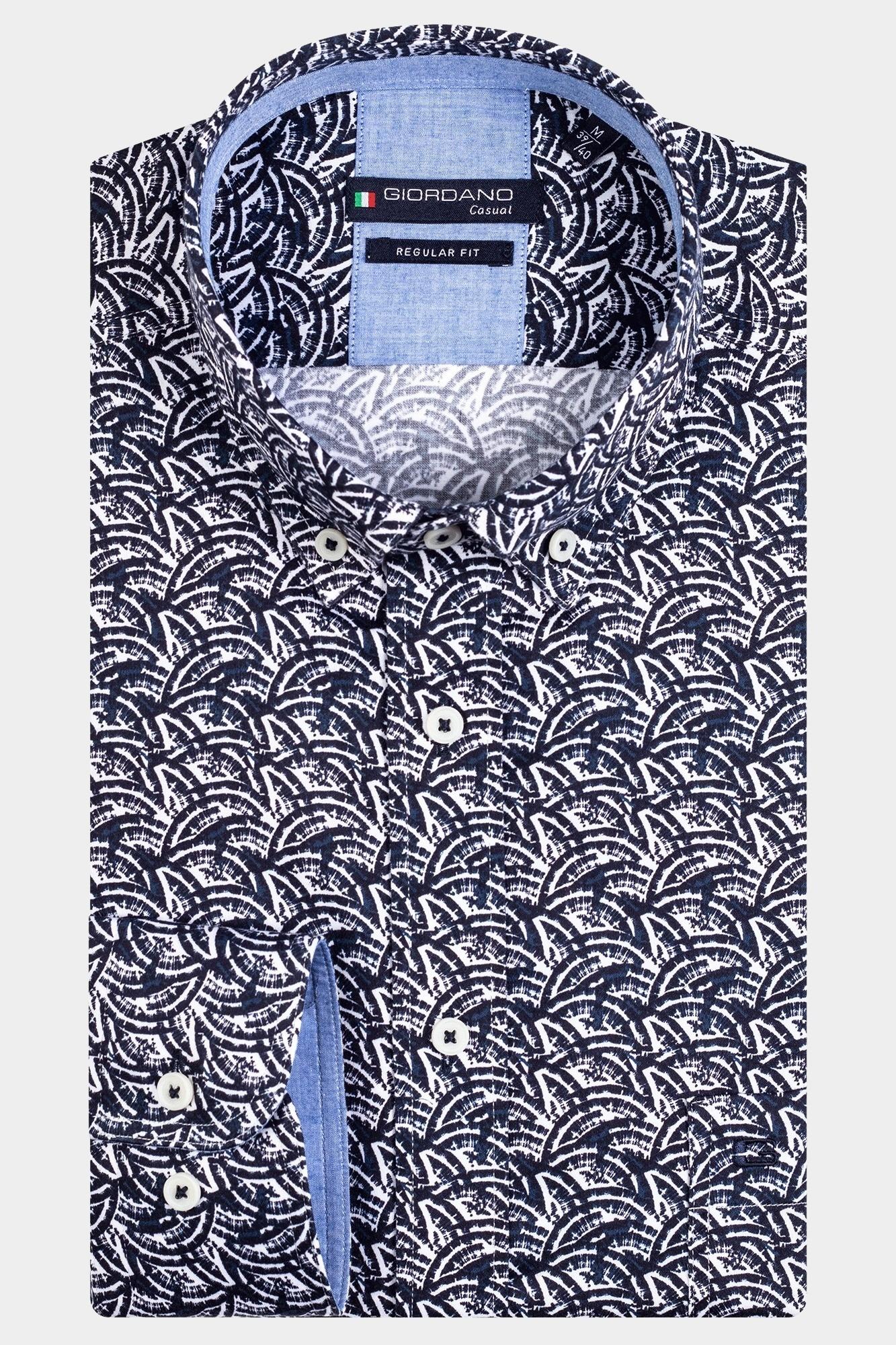 Giordano Casual hemd lange mouw Blauw Ivy, LS Button Down Circle Pr 327021/60