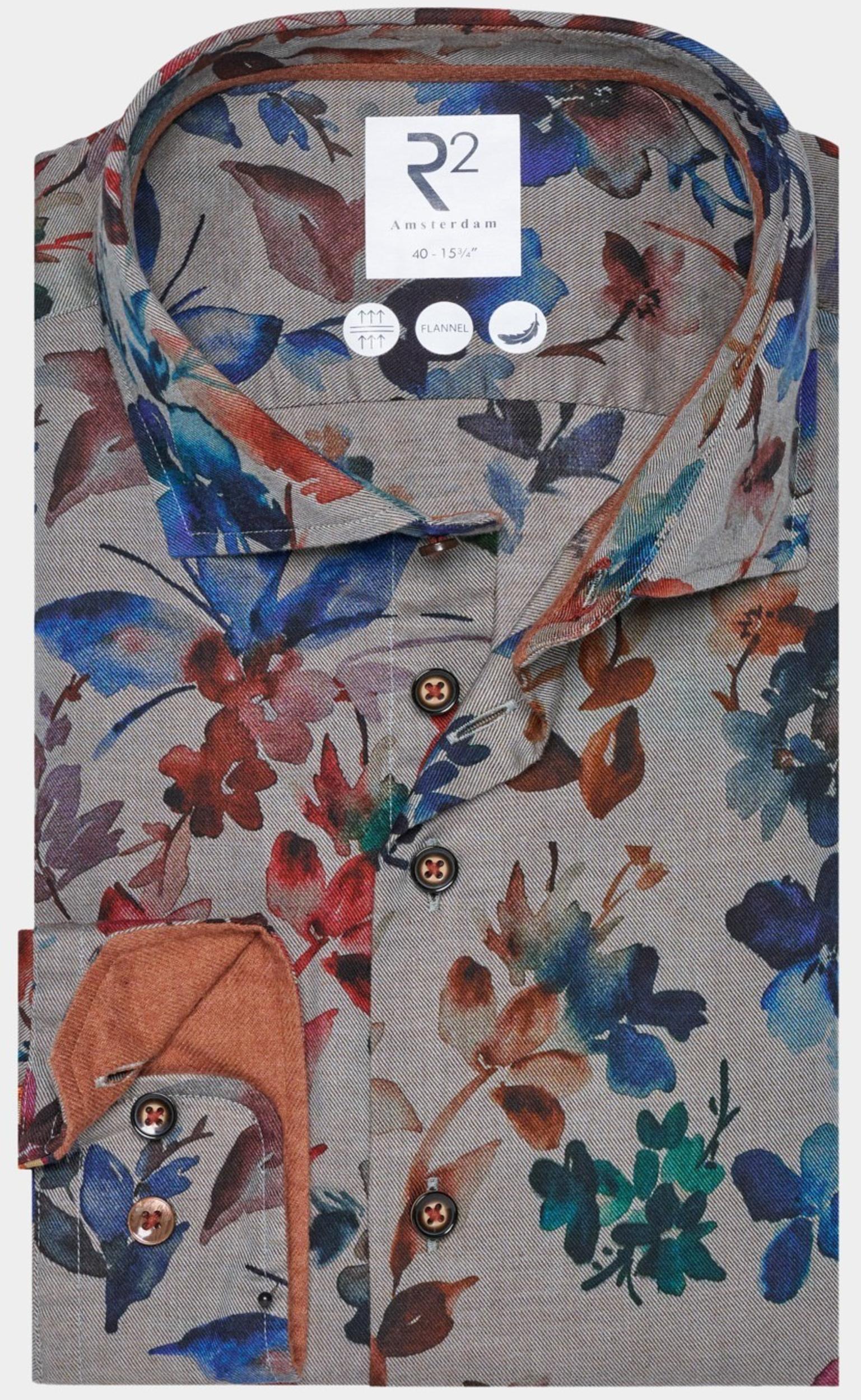 R2 Amsterdam Casual hemd lange mouw Multi Flower print on flannel 130.WSP.102/073