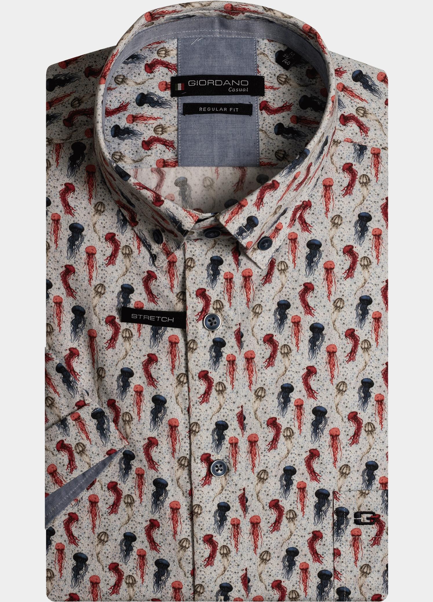 Giordano overhemd korte mouw heren Rood League, SS Button Down Jellyf 416014/30