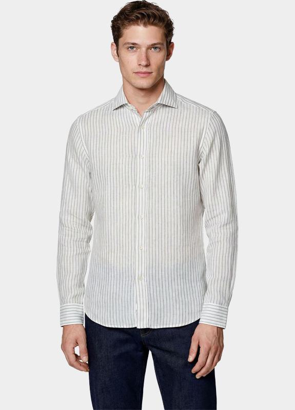 Bos Casual hemd lange mouw Beige Linnen Shirt 5401.426/2D