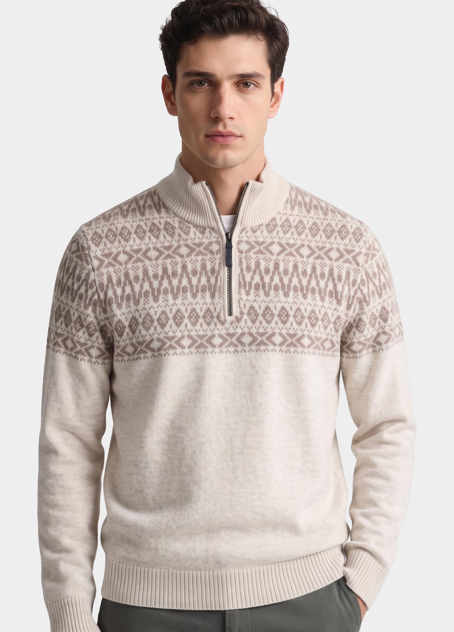 Baileys Half Zip Beige 10gg, Nordic Knit Jacquard at 628428/825