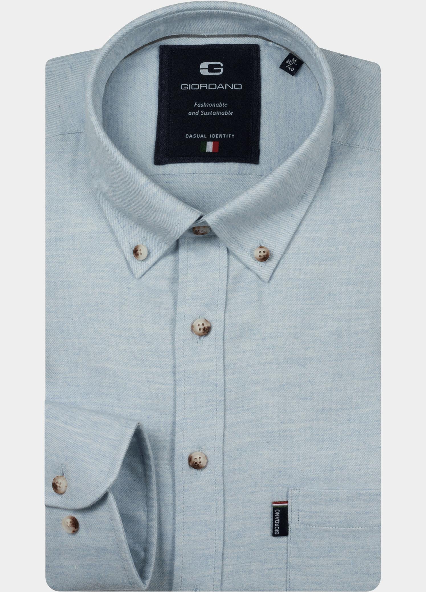 Giordano Overhemd heren Blauw Dino Wooltouch melange flanel 627005/61