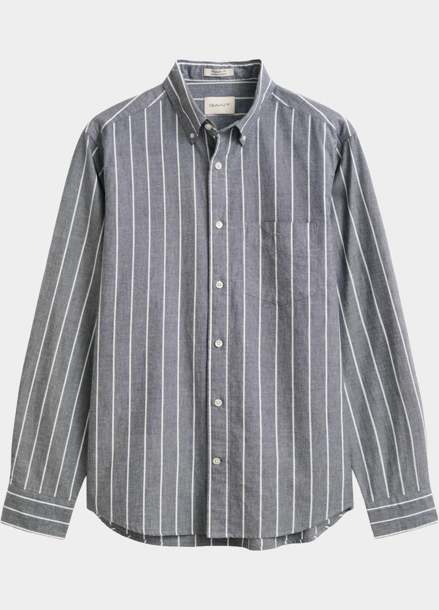 Gant Overhemd heren Blauw Mélange poplin overhemd met st 3262005/901