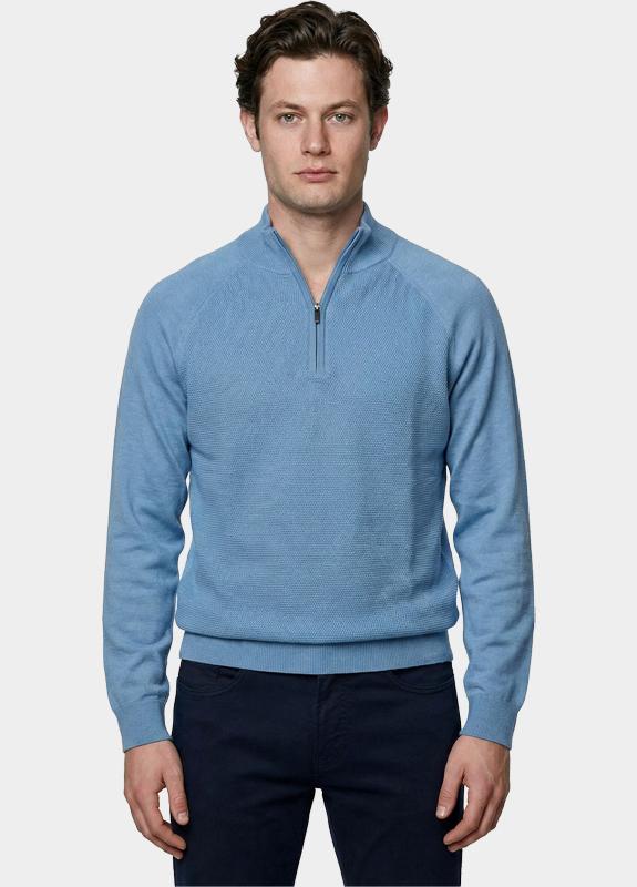 Bos Half Zip Blauw Half zip met structuur 326/8147 Light Blue
