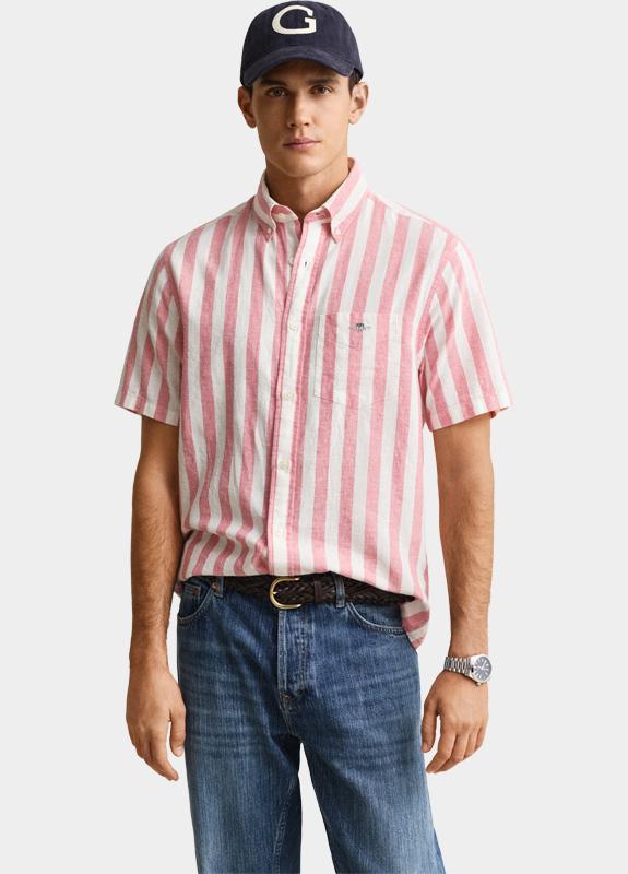 Gant overhemd korte mouw heren Roze Gestreept overoverhemd met ko 3260020/622