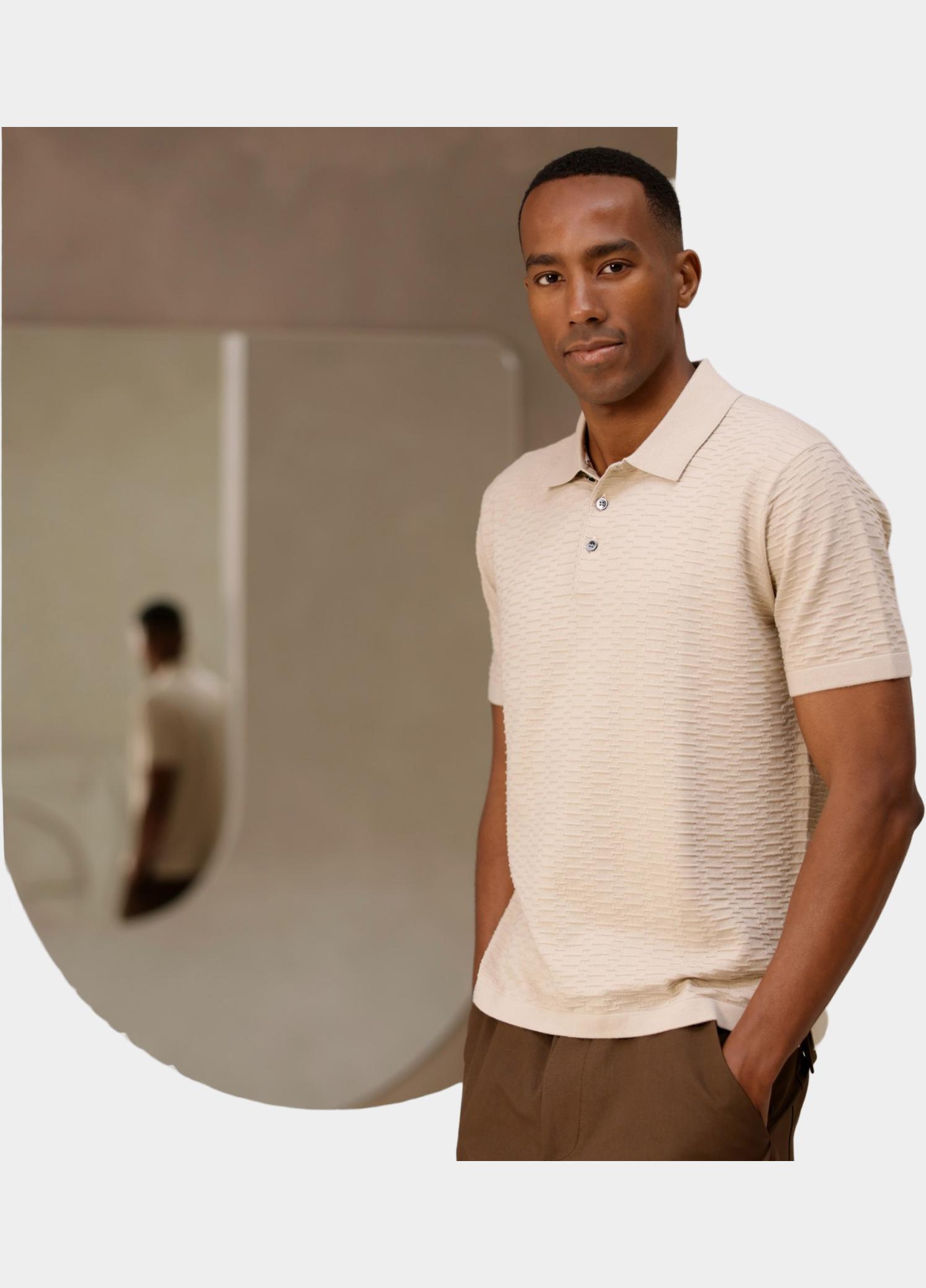 R2 Amsterdam Polo heren Beige Knitted polo 128.KNITPOLO.002/045