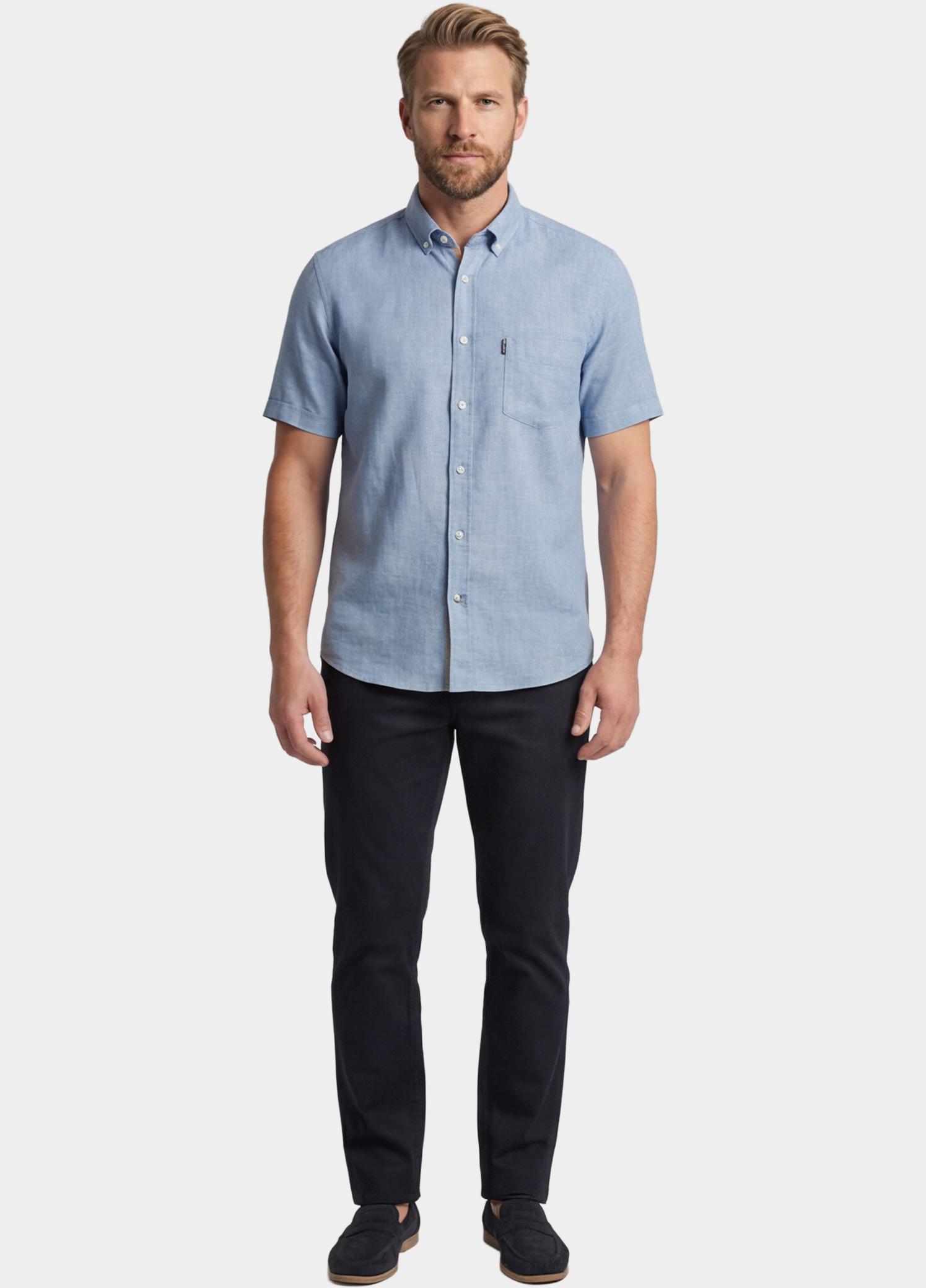 Giordano overhemd korte mouw heren Blauw League Short Sleeve Button Do 616009/64