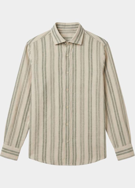 Bos Casual hemd lange mouw Beige Linnen Shirt 5401.426/2D