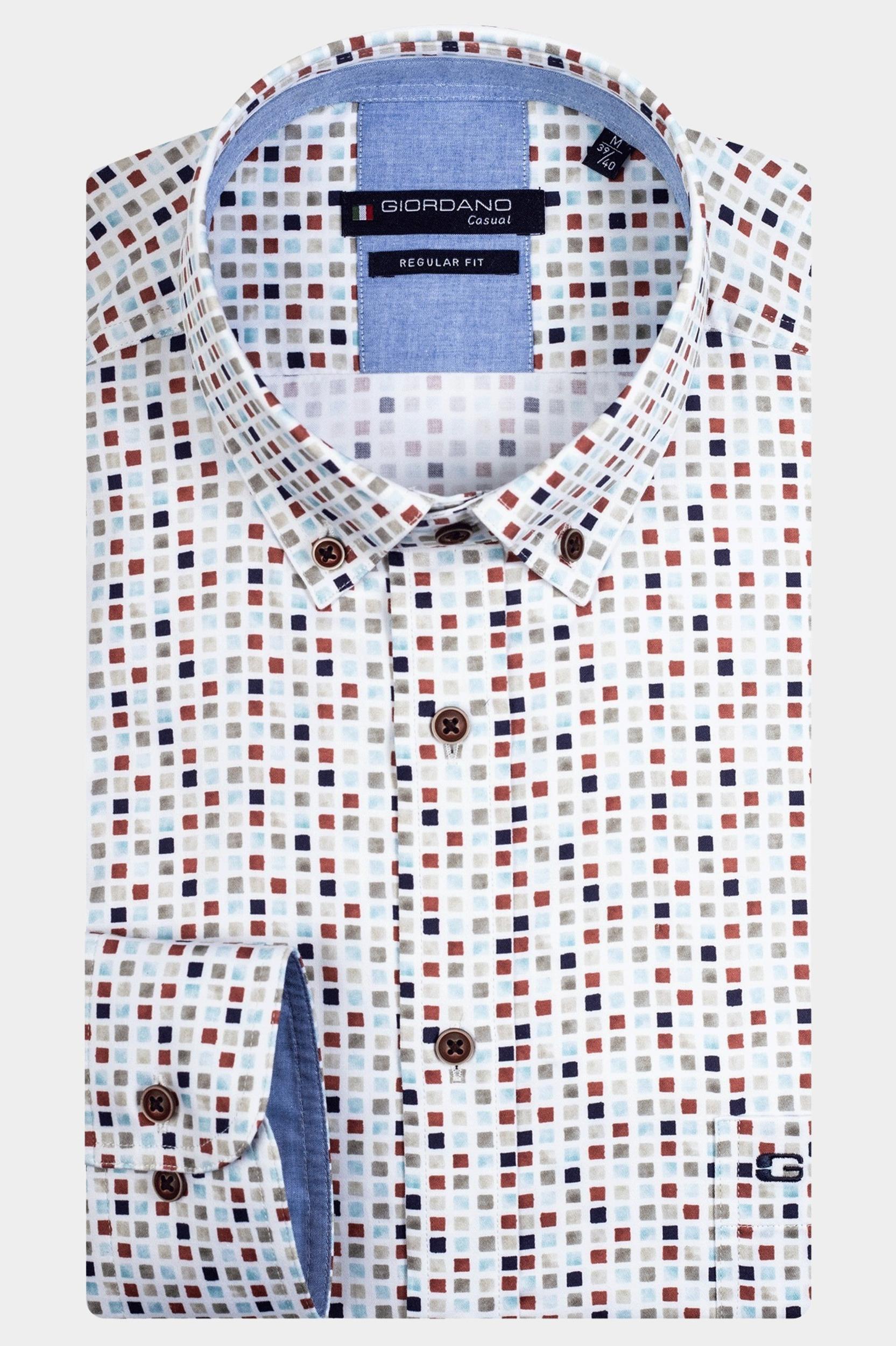 Giordano Casual hemd lange mouw Bruin Ivy Spaced Squares Print 417029/80