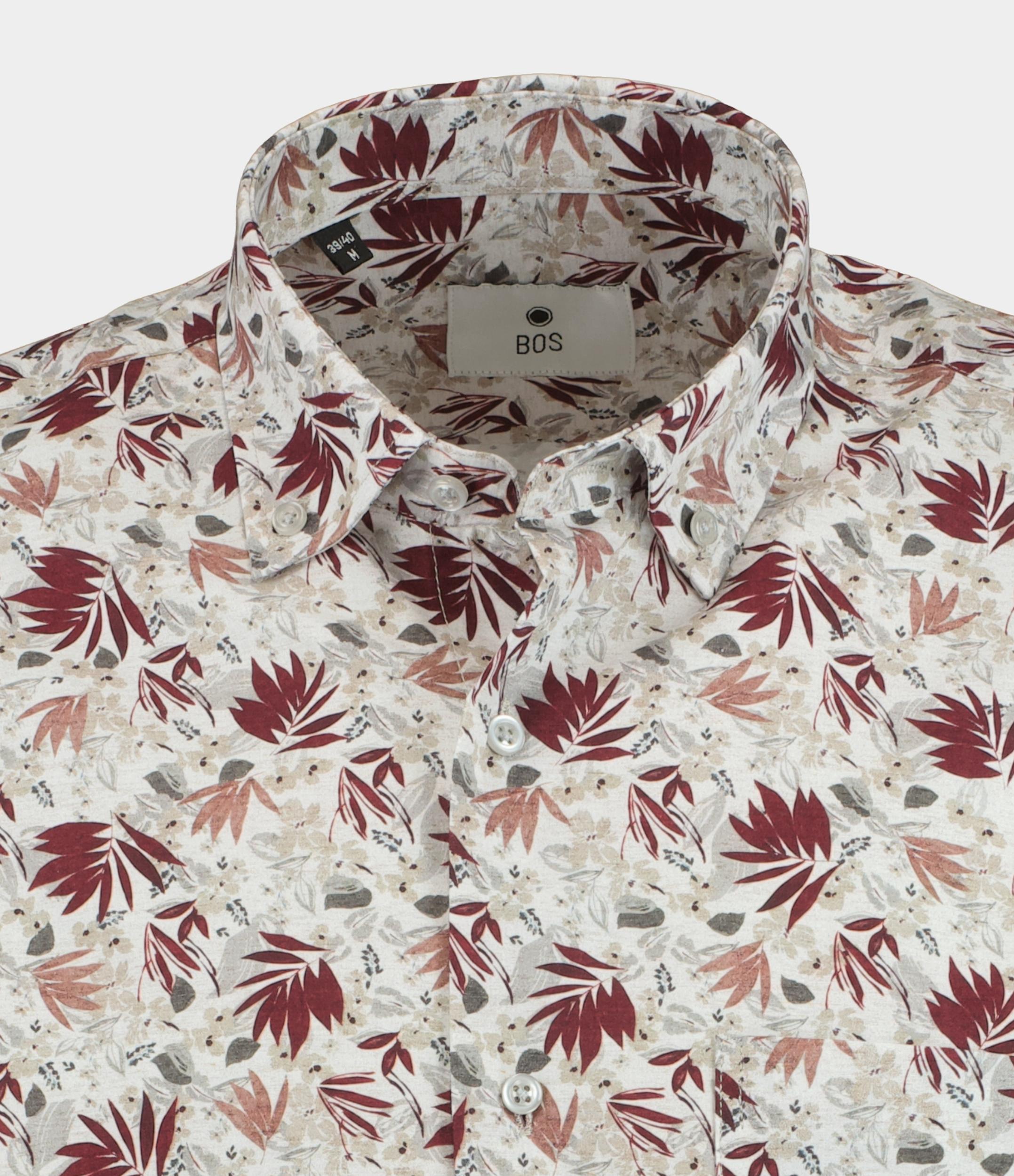 Bos Casual hemd lange mouw Rood Dark red leaves 28214/V05