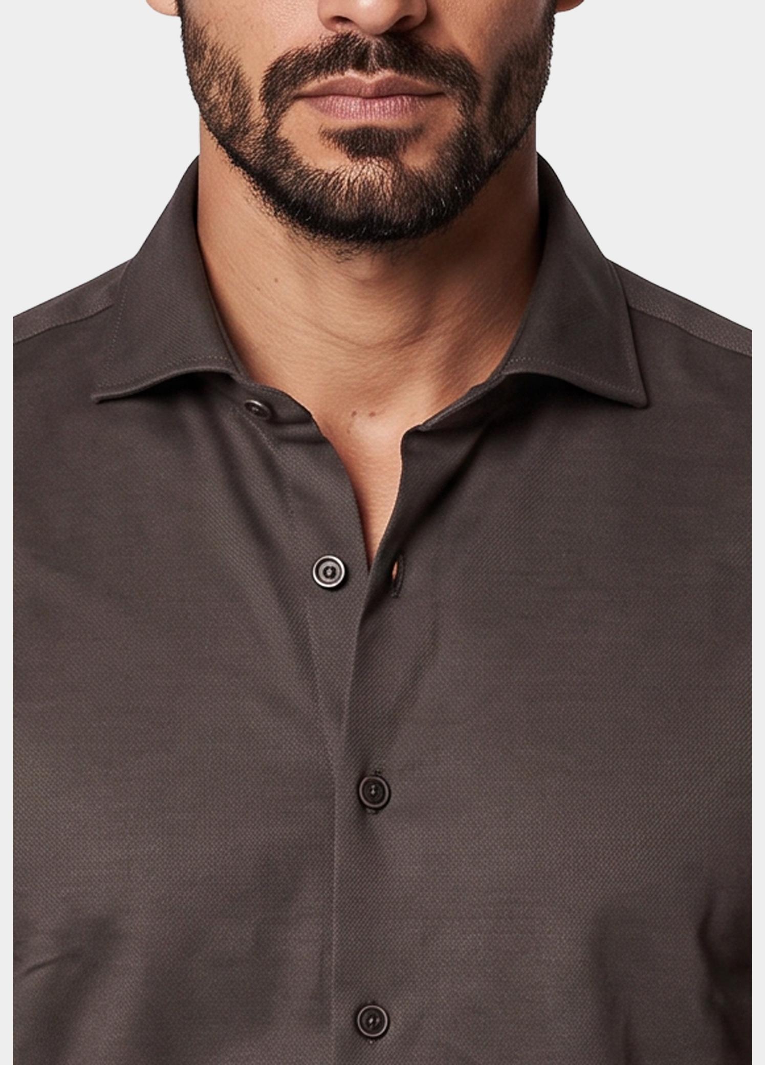 R2 Amsterdam Overhemd heren Bruin Knitted dobby shirt 134.WSP.009/041