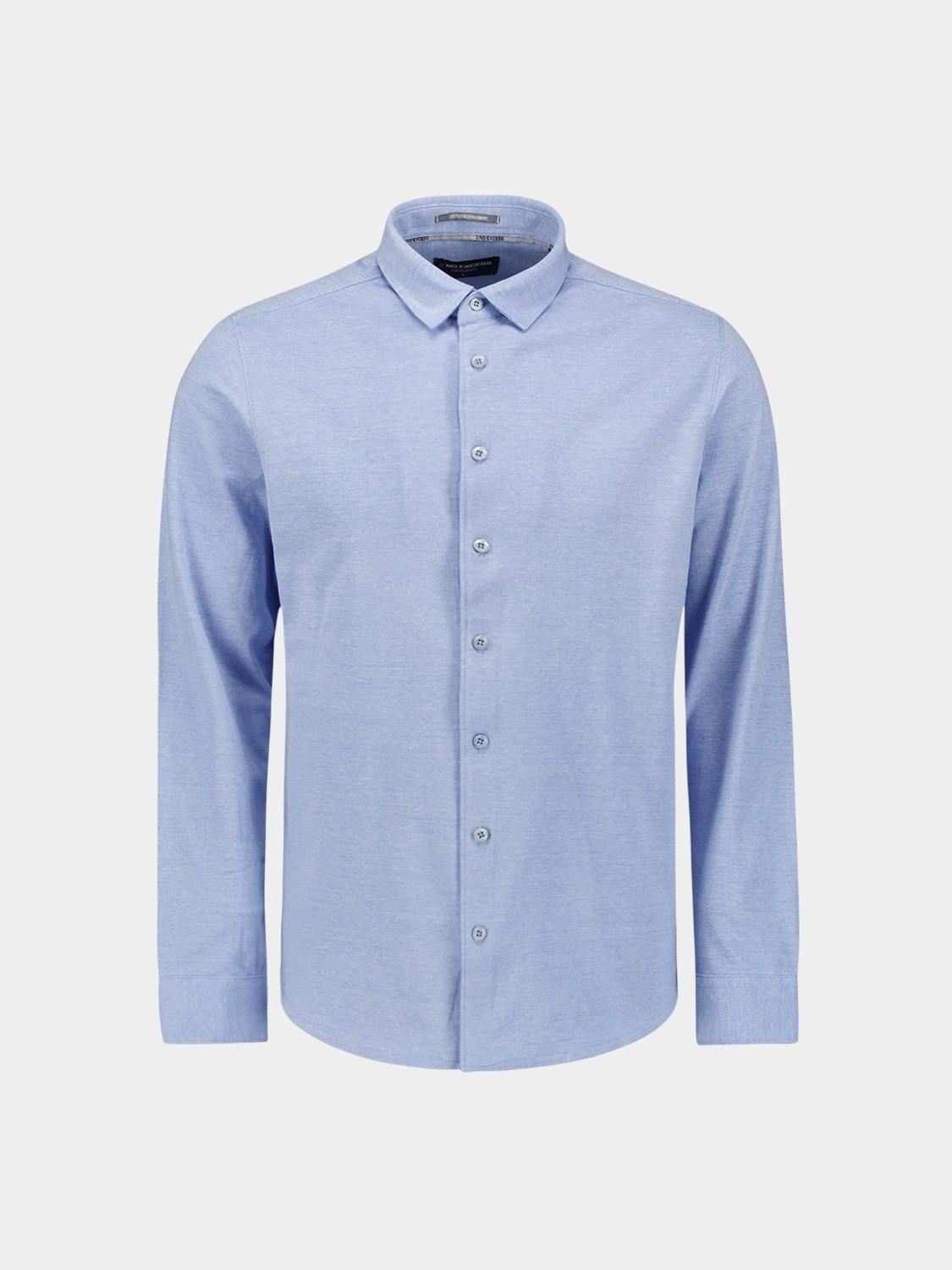 No Excess Casual hemd lange mouw Blauw Shirt Jersey Pique Stretch N4186/166