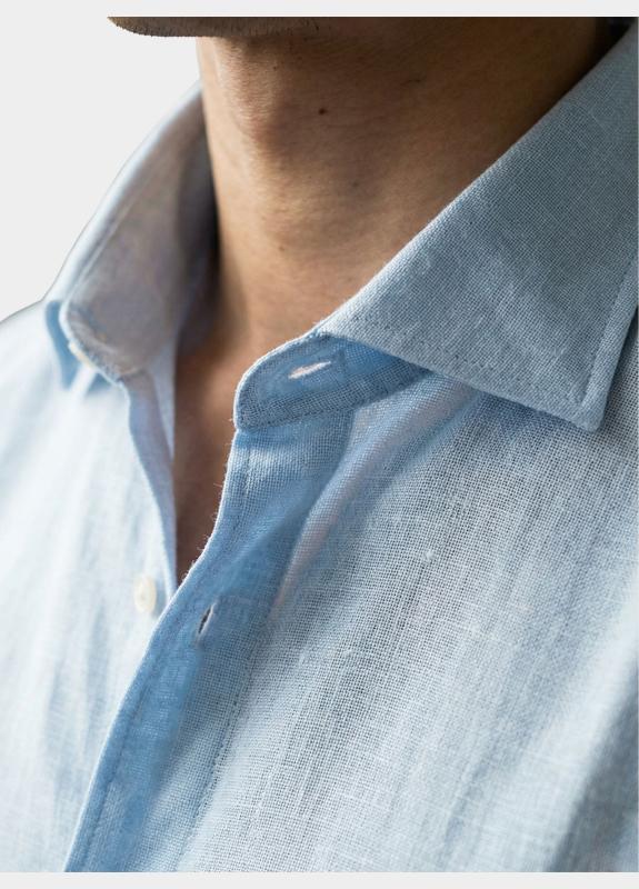 Bos Casual hemd lange mouw Blauw Linnen Shirt 5405.426/214