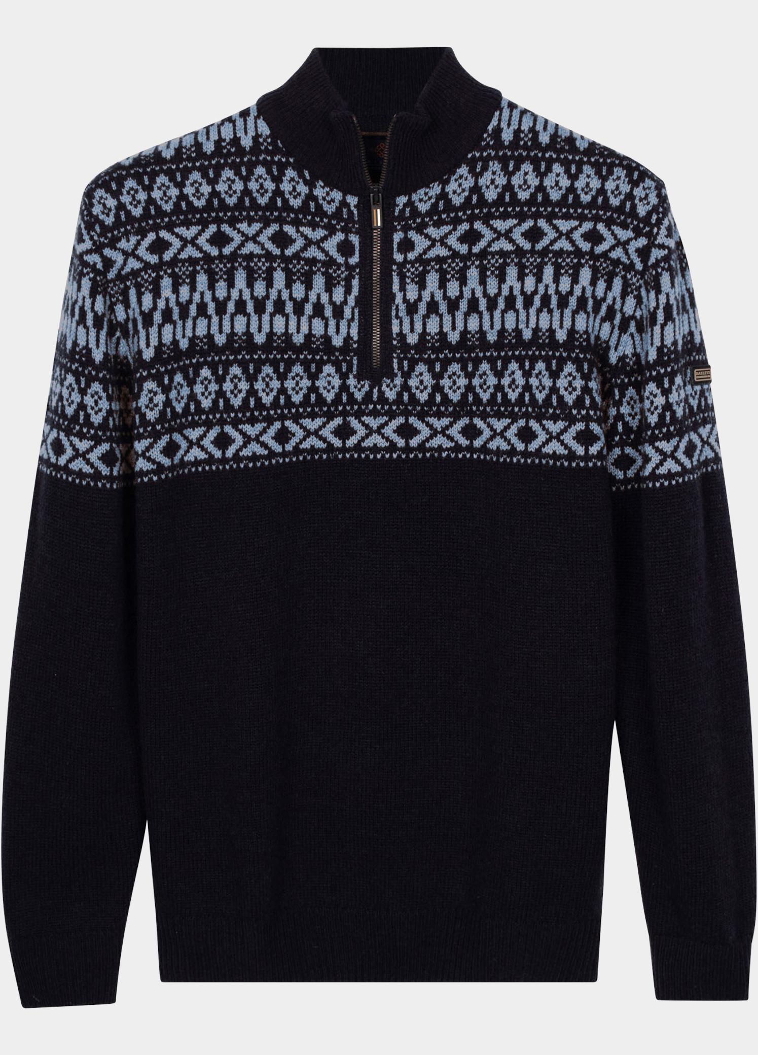 Baileys Half Zip Blauw 10gg, Nordic Knit Jacquard at 628428/615