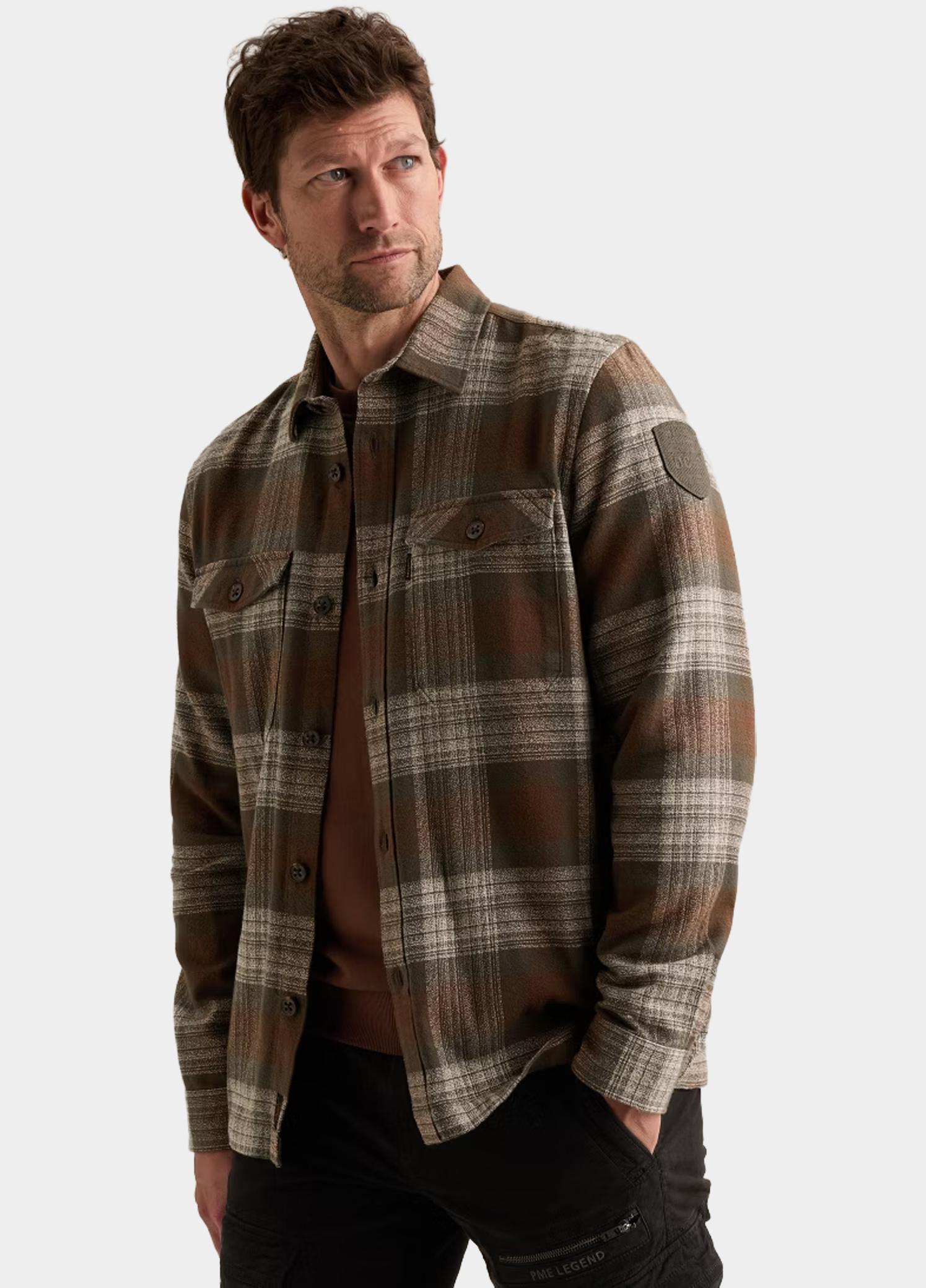PME Legend Overhemd heren Bruin Long sleeve shirt Shadow Grin PSI2609264/8168