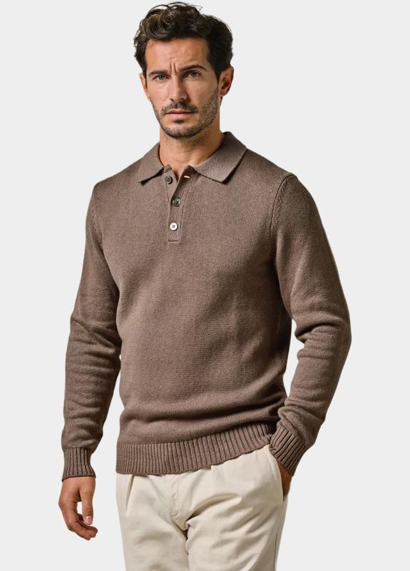 Profuomo Polo lange mouw Bruin  PPWJ10022/B