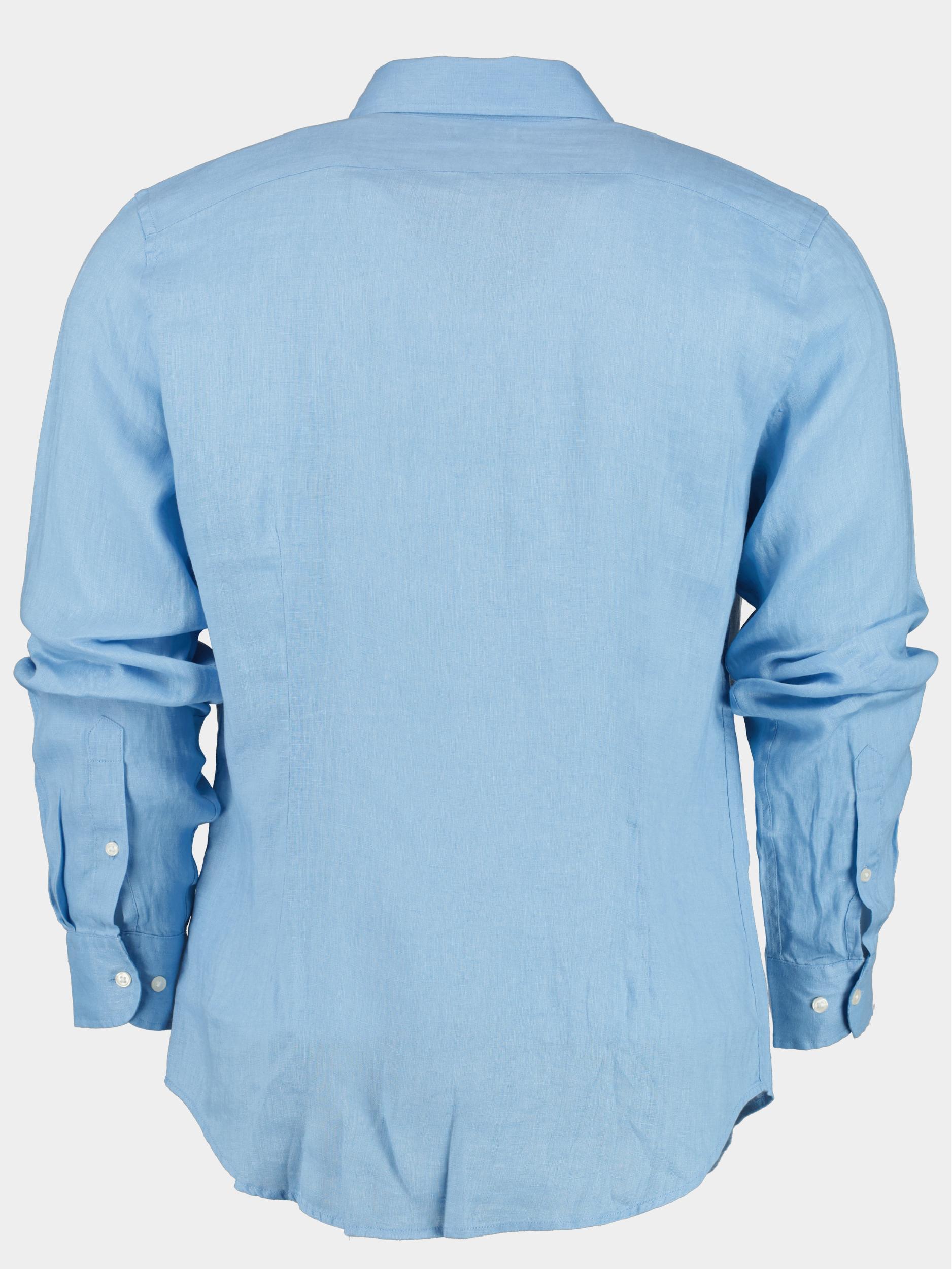 Bos Bright Blue Casual hemd lange mouw Blauw Linnen shirt slim fit 9435900/240