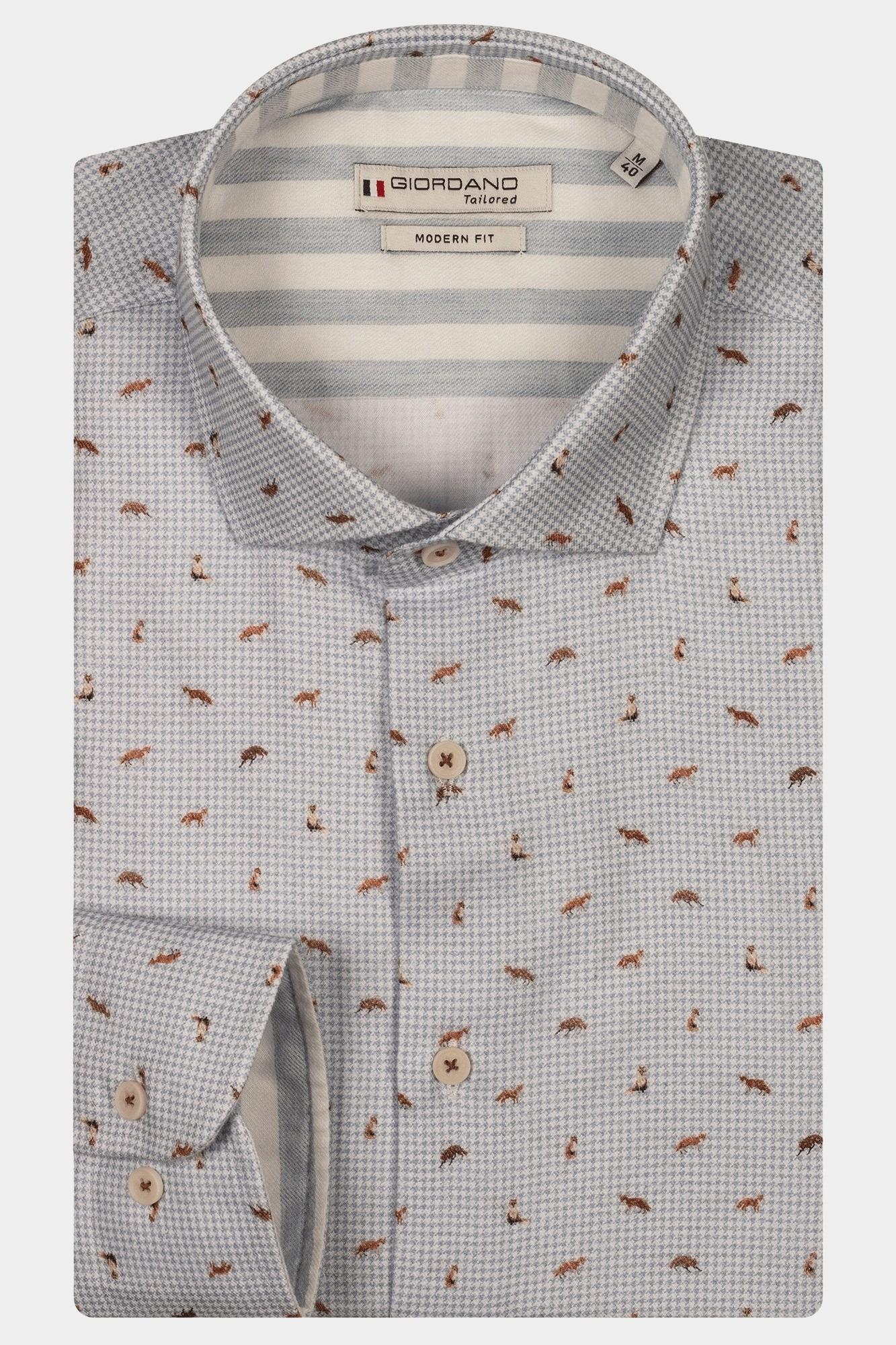 Giordano Casual hemd lange mouw Blauw Row, LS Cutaway Brushed Winte 427840/62