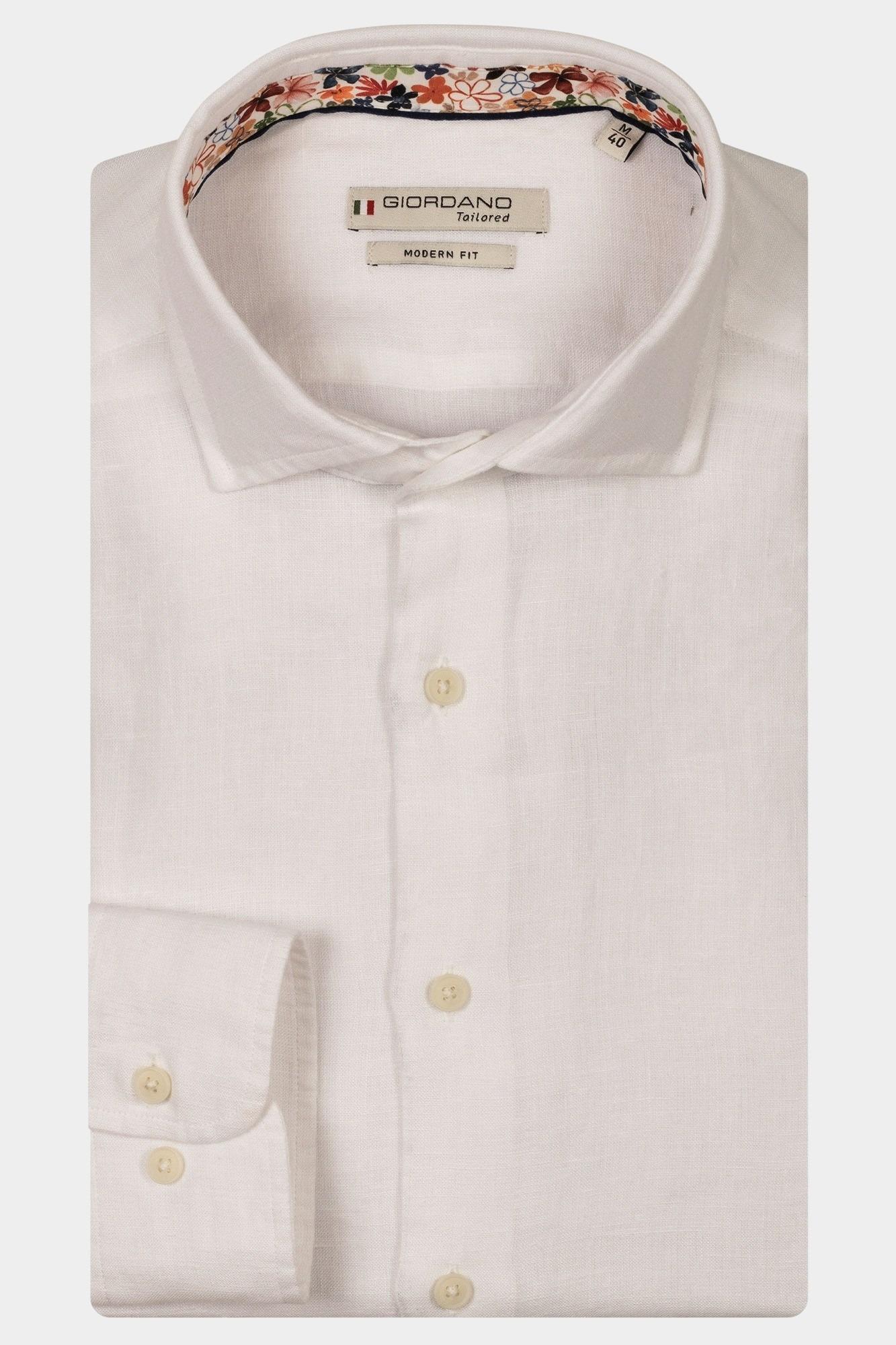 Giordano Casual hemd lange mouw Wit Row Long sleeve cutaway soft 517800/10