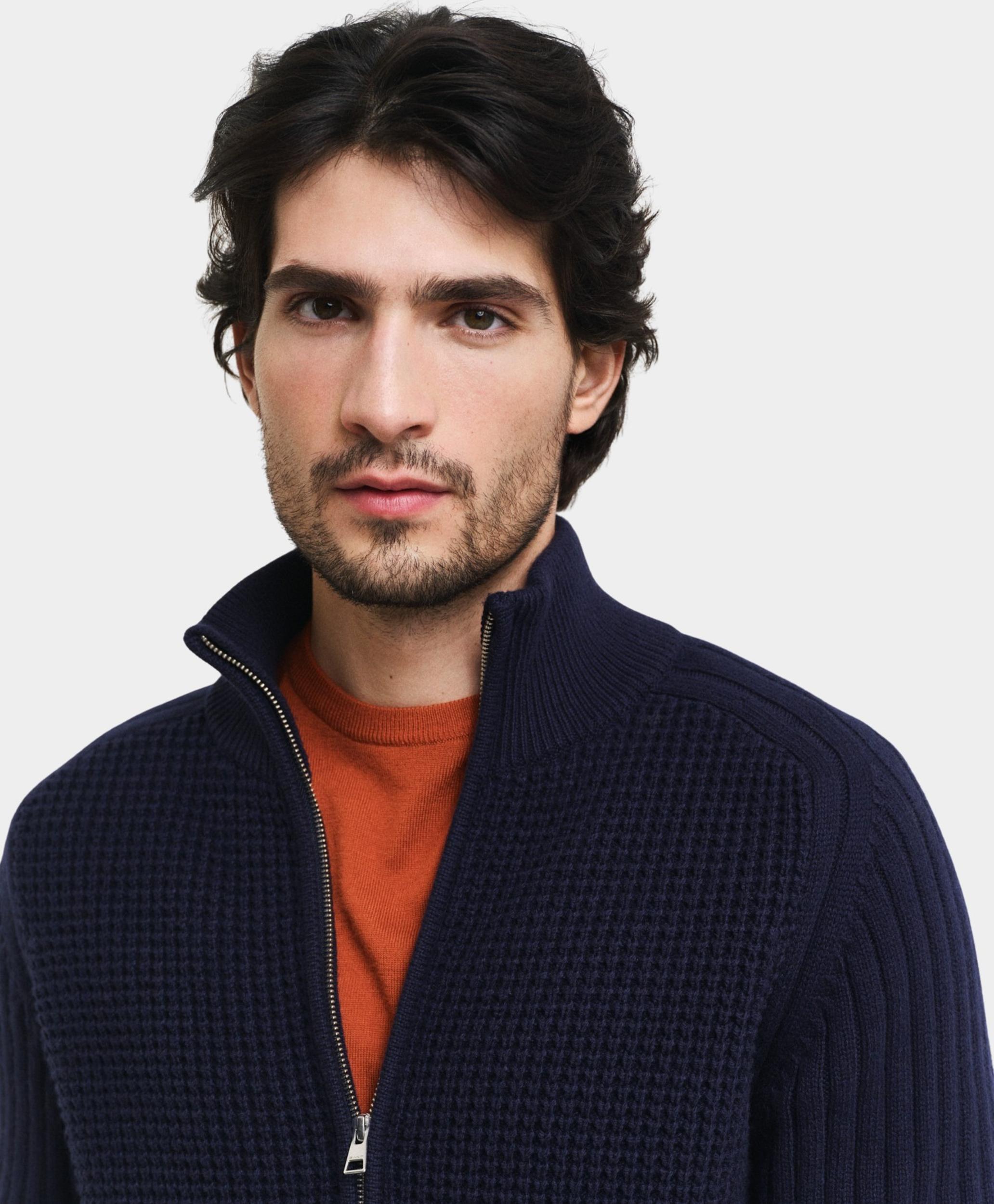 Gant Vest Blauw Wool Blend Textured Zip Cardig 8050222/433